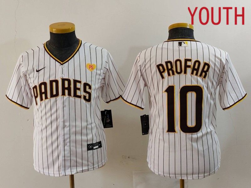 Youth San Diego Padres #10 Profar White Stripe Game 2024 Nike MLB Jersey style 9033